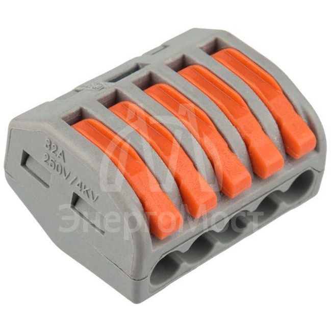 Клемма универсальная многоразовая 5-проводная 0.08-2.5(4)кв.мм (уп.40шт) Rexant 07-5255-4