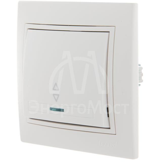 Выключатель проходной 1-кл. СП Мира 10А с подсветкой с бел. вставкой бел. LEZARD 701-0202-114