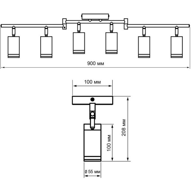 Светильник PCL-0306 6xGU10 IP20 230В BL настен./потолочн. декор. под лампу JazzWay 5066601