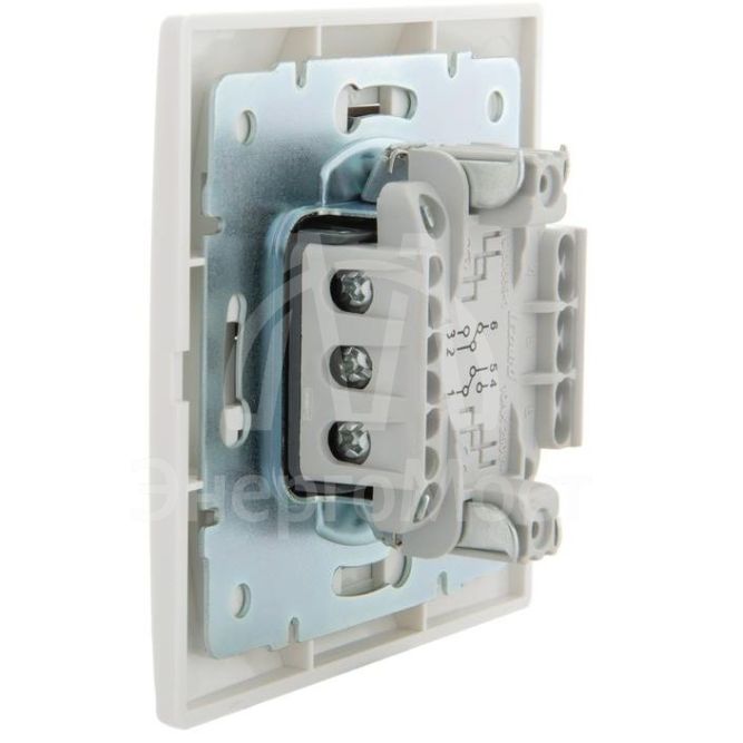 Выключатель проходной 2-кл. СП Мира 10А IP20 с бел.вставкой бел. LEZARD 701-0202-106