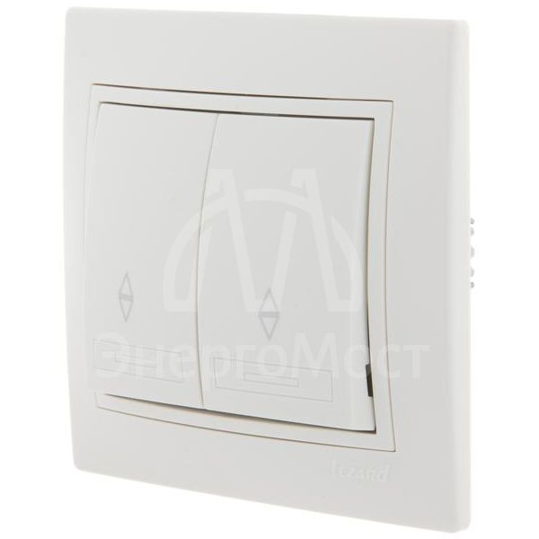 Выключатель проходной 2-кл. СП Мира 10А IP20 с бел.вставкой бел. LEZARD 701-0202-106