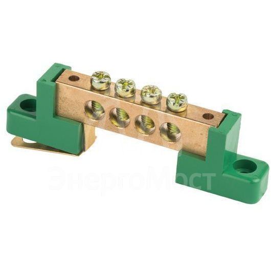 Шина нулевая PE 8х12 4 отвер. латунь с контактной пластиной 2 зел. угловых изолятора PROxima EKF sn0-125-04-2-pe