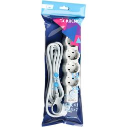 Удлинитель 3х1.5м с заземл. 10А IP20 USB 2500Вт 220В ПВС 3х1 с выкл. бел. КОСМОС YKsm1.5m4g-Z-VU10А-W