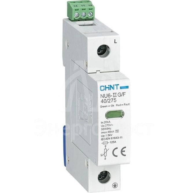 Ограничитель импульсных перенапряжений NU6-IIG 1п In=15кА Uc=440В Im=40кА (R) CHINT 252494