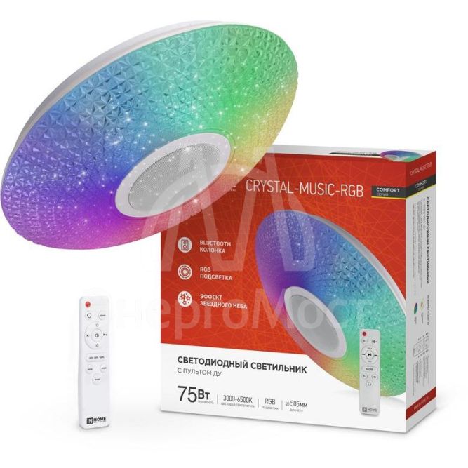 Светильник светодиодный COMFORT CRYSTAL-MUSIC-RGB 75Вт 230В 3000-6500К 6000лм 505х125мм с пультом ДУ IN HOME 4690612044569