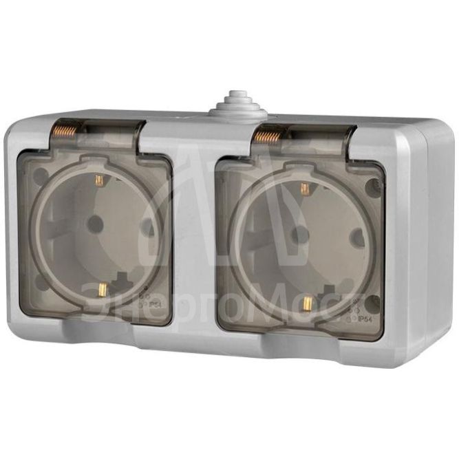 Розетка 2-м ОП Dita 16А IP54 250В с заземл. с прозрачн. крышкой сер.TOKOV LIGHT TKL-DT-R2Z-C06T-IP54