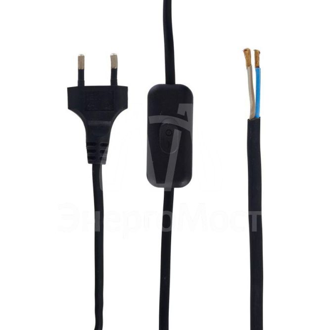 Шнур  для бра УШ-1КВ 2м с опрес. вилкой и выключателем 2х0.75 черн. IEK WUP20-02-K02