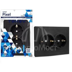 Розетка 2-м СП Pixel 16А IP20 с заземл. защ. шторки в сборе карбон TOKOV ELECTRIC TKE-PX-R2FZSF-C14