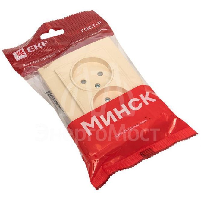 Розетка 2-м СП Минск 10А IP20 без заземл. защ. шторки беж. EKF ERR10-102-200