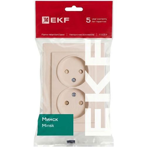 Розетка 2-м СП Минск 10А IP20 без заземл. защ. шторки беж. EKF ERR10-102-200