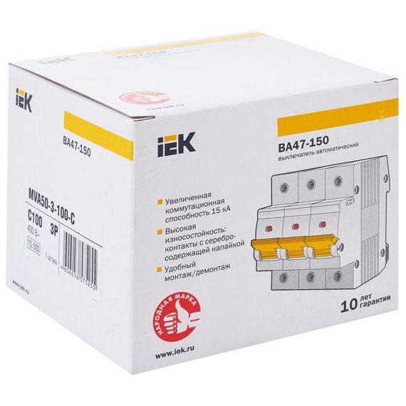 Выключатель автоматический модульный 3п C 100А 15кА ВА47-150 IEK MVA50-3-100-C