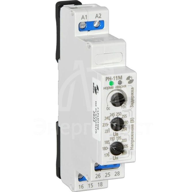Реле контроля напряжения РН-11М 220В 50Гц контроль однофазной сети по верхнему и нижнему порогам срабатывание с выдержкой времени 0.1...10с ток контактов исполнительного реле 8А 2п УХЛ4 Реле и Автоматика A8223-80108318