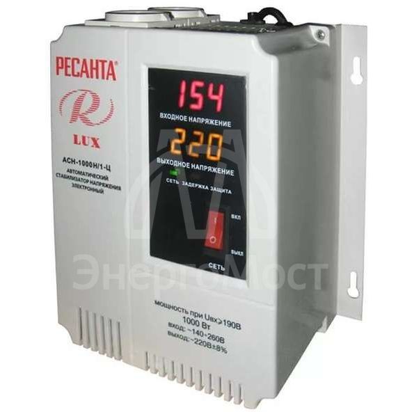 Стабилизатор напряжения АСН-1000 Н/1-Ц 1ф 1кВт настен. с одной розеткой IP20 релейный Lux Ресанта 63/6/14