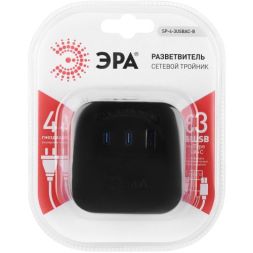 Разветвитель 4-м SP-4-3USBAC-B + 3 USB A+C со шторками 10А черн. Эра Б0069084