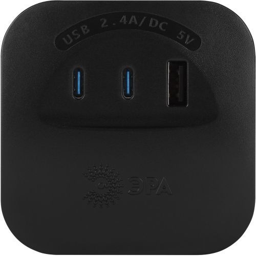 Разветвитель 4-м SP-4-3USBAC-B + 3 USB A+C со шторками 10А черн. Эра Б0069084