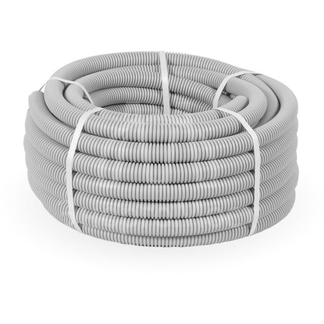 Труба гофрированная ПВХ легкая d25мм с протяжкой 350 Н сер. (уп.50м) Промрукав PR.012531