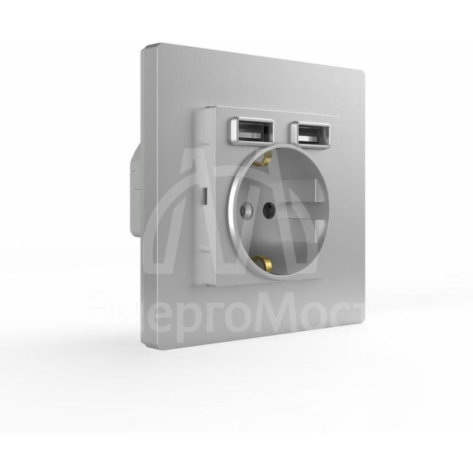 Розетка 1-м СП Pixel с заземл. с 2-мя заряд. устр. USB тип A+A механизм алюм. TOKOV ELECTRIC TKE-PX-R1U2A-C03