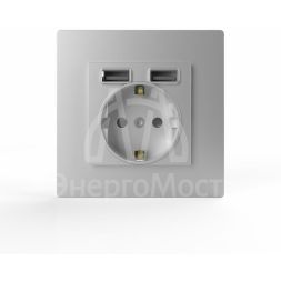 Розетка 1-м СП Pixel с заземл. с 2-мя заряд. устр. USB тип A+A механизм алюм. TOKOV ELECTRIC TKE-PX-R1U2A-C03