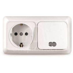 Блок ОП Олимп 1-кл. вык. с подсветкой + роз. с заземл. горизонт. бел. UNIVersal О0036