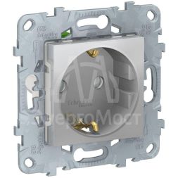 Механизм розетки UNICA NEW защ. шторки с заземл. с быстрозажим. клеммами алюм. SchE NU505730