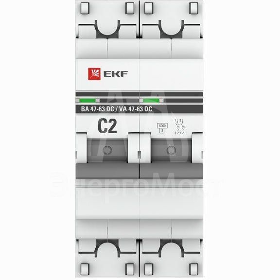 Выключатель автоматический модульный 2п C 2А 6кА ВА 47-63 DC PROxima EKF mcb4763-DC-2-02C-pro