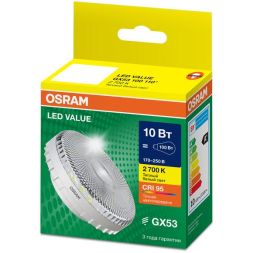 Лампа светодиодная LED G4 Value LVGX53100 10W/927 CRI95 10Вт 2700К 1000лм таблетка прозр. GX53 170-250В OSRAM 4610590510238