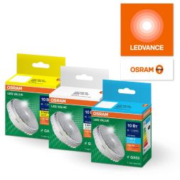 Лампа светодиодная LED G4 Value LVGX53100 10W/927 CRI95 10Вт 2700К 1000лм таблетка прозр. GX53 170-250В OSRAM 4610590510238