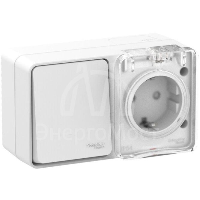 Блок ОП AtlasDesign Profi54 розетка 16А 250В с заземл. с защ. шторками + 1-кл. выключатель 10А бел. SchE ATN540170