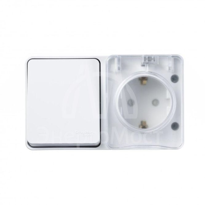 Блок ОП AtlasDesign Profi54 розетка 16А 250В с заземл. с защ. шторками + 1-кл. выключатель 10А бел. SchE ATN540170