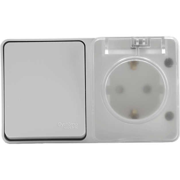 Блок ОП AtlasDesign Profi54 розетка 16А 250В с заземл. с защ. шторками + 1-кл. выключатель 10А бел. SchE ATN540170