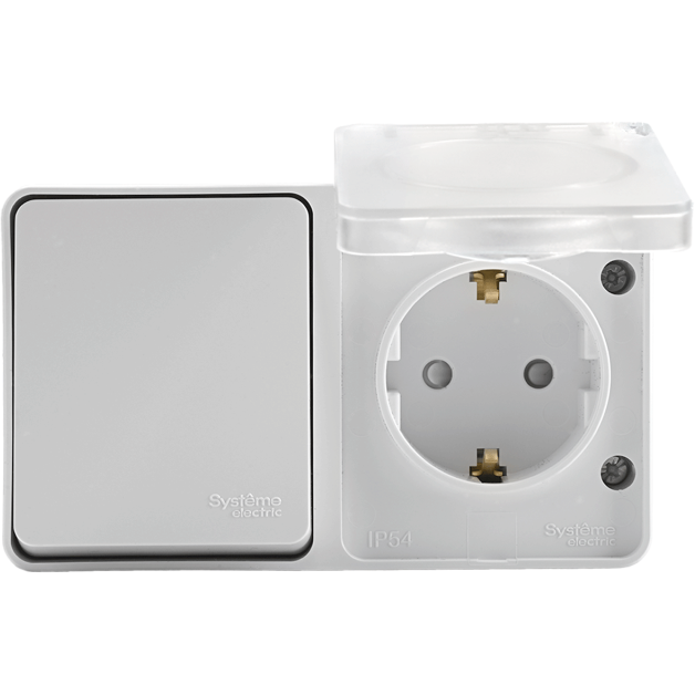 Блок ОП AtlasDesign Profi54 розетка 16А 250В с заземл. с защ. шторками + 1-кл. выключатель 10А бел. SchE ATN540170