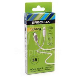 Кабель USB ELX-CDC04-C01 Type C-Lightning 3А 1.2м зарядка+передача данных коробка бел. ERGOLUX 15098