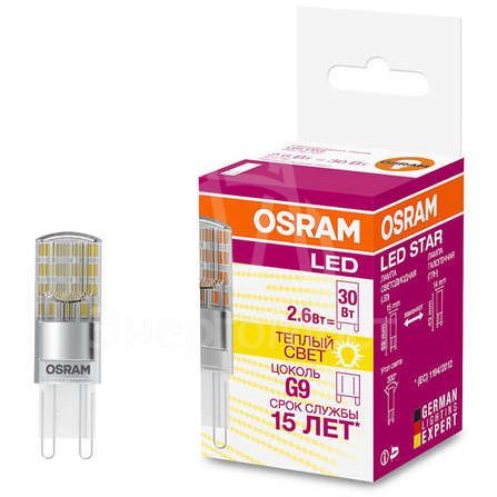 Лампа светодиодная LED STAR PIN30 2.6W/827 (замена 30Вт) 2.6Вт 2700К тепл. бел. G9 320лм 220-240В прозр. пласт. OSRAM 4058075056688