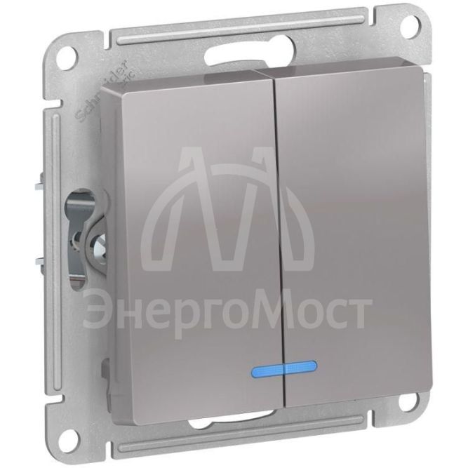 Механизм выключателя 2-кл. СП AtlasDesign 10А IP20 (сх. 5а) 10AX с подсветкой алюм. SchE ATN000353