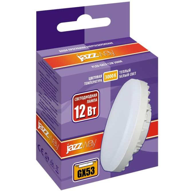 Лампа светодиодная PLED-GX53 12Вт таблетка 3000К мат. тепл. бел. GX53 980лм 230В JazzWay 1029102