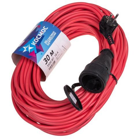 Удлинитель-шнур 1х30м 16А IP44 220В 3.5кВт ПВС 2х1.5 УХ16 Россия КОСМОС YSHKsm30m-1g(16A)S