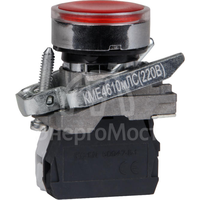 Кнопка КМЕ 4610мЛС 220В 1но+0нз цилиндр индикатор IP65 красн. КЭАЗ 248260