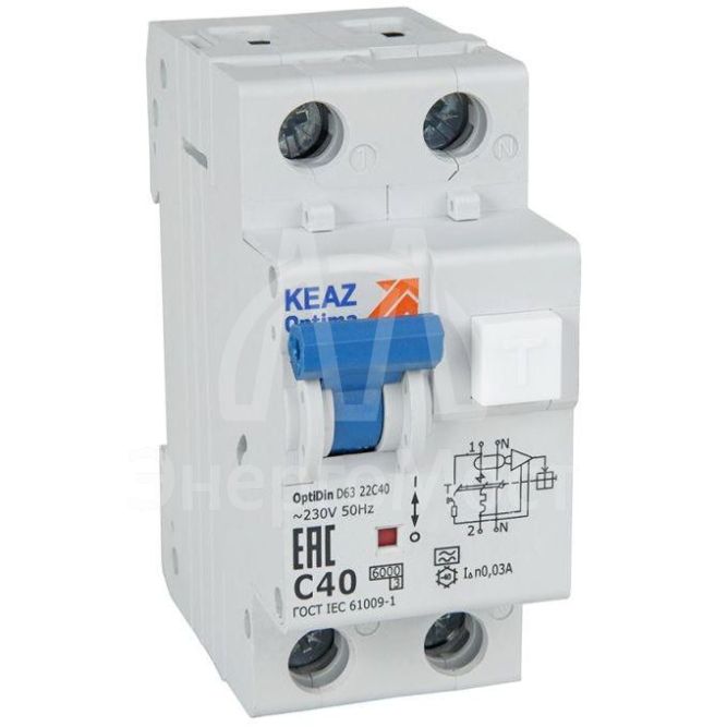 Выключатель автоматический дифференциального тока 2п C 16А 30мА тип A 6кА OptiDin D63-22C16-A УЗ КЭАЗ 333142