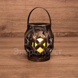 Фонарь декоративный со свечкой плетеный корпус бронза 14х14х16.5см тепл. бел. NEON-NIGHT 513-055