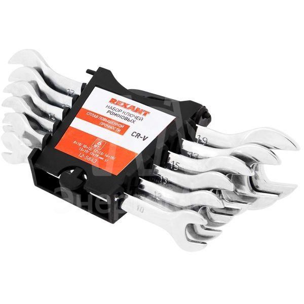 Набор ключей рожковых 8-19мм 6 предметов CrV зерк. хром. Rexant 12-5843