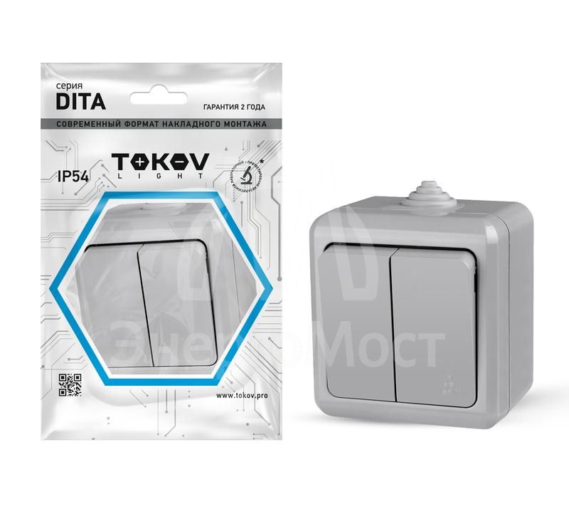 Выключатель 2-кл. ОП Dita IP54 10А 250В сер. TOKOV LIGHT TKL-DT-V2-C06 ...