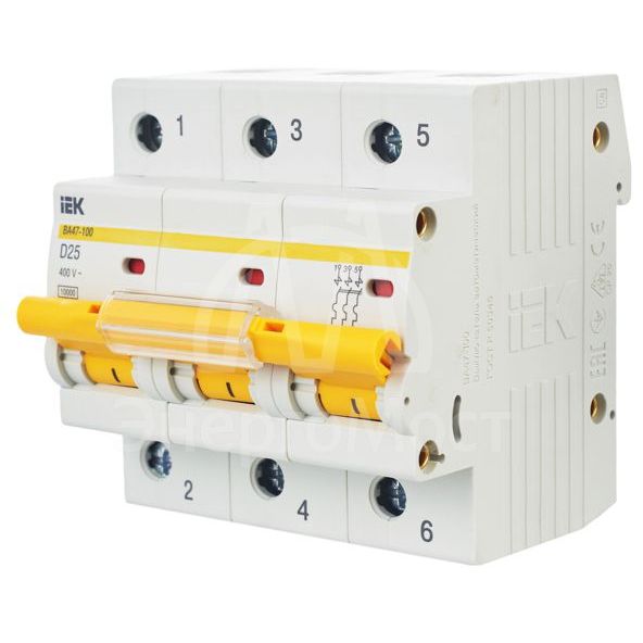 Выключатель автоматический модульный 3п D 25А 10кА ВА47-100 IEK MVA40-3-025-D