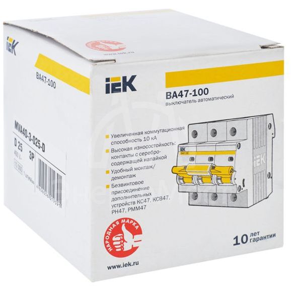 Выключатель автоматический модульный 3п D 25А 10кА ВА47-100 IEK MVA40-3-025-D