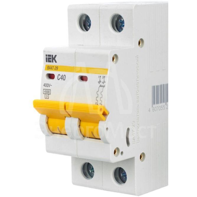 Выключатель автоматический модульный 2п C 40А 4.5кА ВА47-29 IEK MVA20-2-040-C