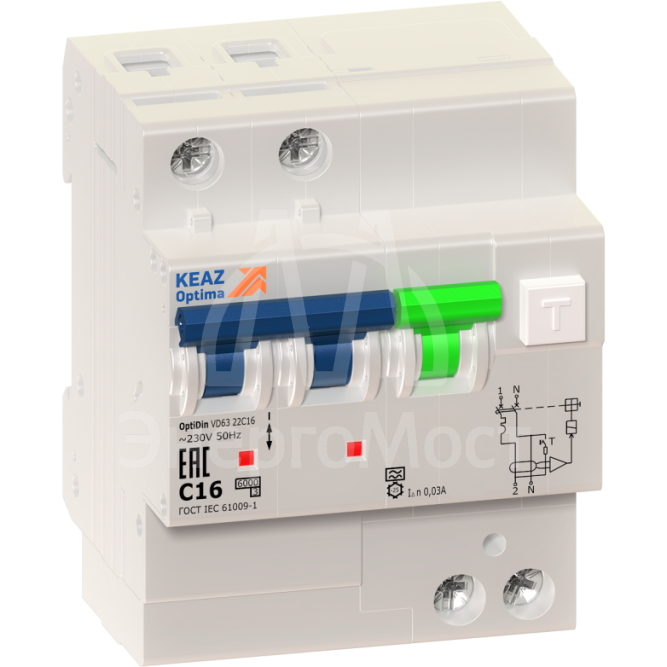 Выключатель автоматический дифференциального тока 2п C 25А 30мА тип A 6кА OptiDin VD63 УХЛ4 КЭАЗ 103455