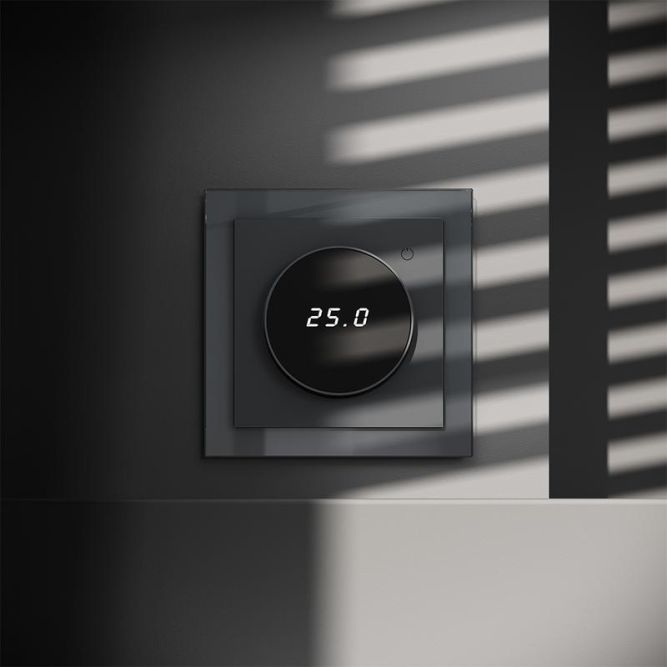 Терморегулятор электронный S70 с индикацией и датчиком для теплого пола механизм графит Voltum VLS070107