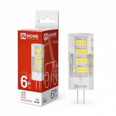 Лампа светодиодная LED-JCD 6Вт 4000К нейтр. бел. G4 570лм 230В IN HOME 4690612036144