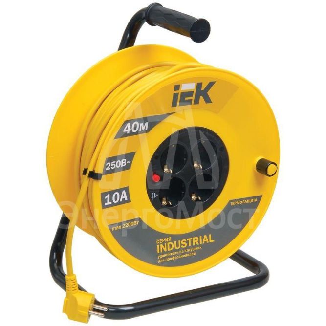 Удлинитель на катушке 4х40м с заземл. 10А IP20 УК40 &amp;quot;Industrial&amp;quot; с термозащ. 3х1 IEK WKP14-10-04-40