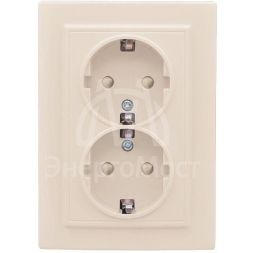 Розетка 2-м СП Минск 16А IP20 с заземл. защ. шторки беж. EKF ERR16-128-200