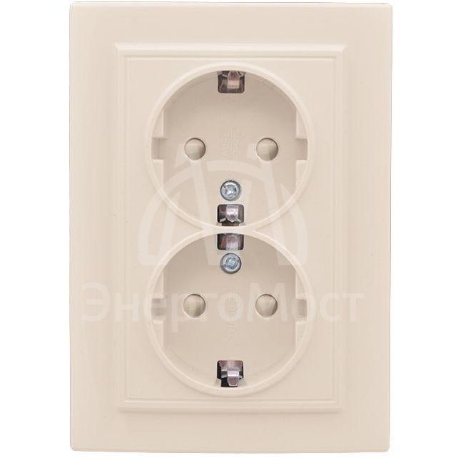 Розетка 2-м СП Минск 16А IP20 с заземл. защ. шторки беж. EKF ERR16-128-200